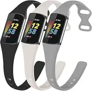 3 Pack Bands for Fitbit Charge 5，Soft Silicone Adjustable Sport Band Replacement Wristbands for Fitbit Charge 5 Fitness Tracker