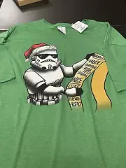 New With Tags Star Wars Christmas Green Tshirt Unisex Size 2XL Storm Trooper