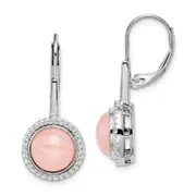 14k White Gold Rose Quartz and Real Diamond Leverback Earrings