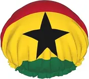 Flag Of Ghana Print Various Activities Shower Cap Reusable Soft And Lightweight Bath Hair Cap Long Hair