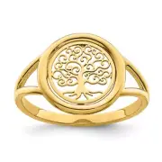 14k Yellow Gold Polished Tree of Life in Circle Ring for Women Size 7