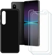 [Generic] Black Cover for Sony Xperia 1 V + [3 Pack] HD Tempered Glass, Silicone Shell TPU Bumper Protective Back Case - Scratch Screen Protector for Sony Xperia 1 V (6,5")
