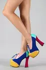 NIB SEXY Patent MultiColor Oxford Chunky Heel Platform Shoes Sizes 6.5 or 7
