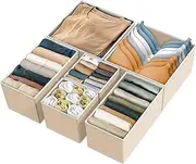 SimpleHouseware Set of 6 Drawer Organiser Storage Bin for Clothing, Underwear and Bra, Beige