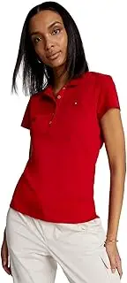 [Tommy Hilfiger] Women's Slim Fit Stretch Cotton Mesh Polo Shirt, PrimaryRed, XL