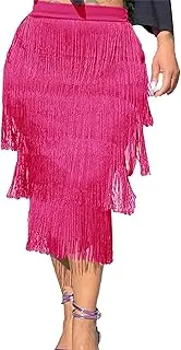 [Aosufei] Women's Fringe Trim Slim Pencil Skirt Solid Bodycon Sexy Flowy Skirt Elegant Summer Party Midi Skirts