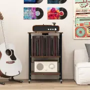 CostwayRecord Player Stand Turntable Stand with Built-in Charging Station-Rustic Brown