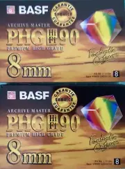 Two BASF EMTEC 8MM CAMCORDER CASSETTE,s PHG HiFi 90. New Sealed Hi8. FREE POST.