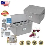 Hard Shell Wine Glass Storage Box Set - Protects and Organizes Glassware, 2 Pack