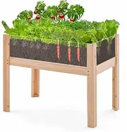 Costway Wooden Raised Garden Bed, 75cm x 46cm x 61cm Elevated Wood Planter Box with Legs, Drainage Holes, Acrylic Panels, Garden Planter for Fruits Vegetables Flowers Herbs, Natural
