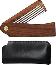 Folding Moustache Comb, Wooden Beard Comb For Men with Carrying Pouch Pocket Comb For Men And Women Natural Wooden Hair Combs For Travel Hair Beard Grooming Small Comb Portable Beard Gifts
