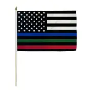 12x18 Inches Thin Blue/Green/Red Line Stick Flag wood Staff