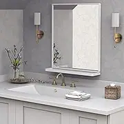 ANYHI 20"x24" Bathroom Wall Mirror with Shelf, White Bathroom Mirror for Wall, Rectangular Hanging Mirror for Living Room Bedroom Entryway, Metal Frame