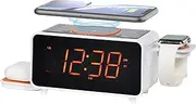 Dual Wireless Charging Alarm Clock Radio with Bluetooth Speaker, FM Radio, Two USB Port, Dual Alarm, Snooze, Night Light, Auto & Manual Dimmer Control and 1.4" Orange Display AC Adapter iTOMA CKS209
