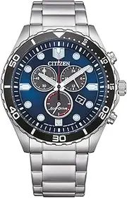 [CITIZEN] Men Chronograph Eco-Drive Watch with Stainless Steel Strap AT2560-84L, Blue, standard size, Bracelet