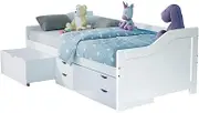 Kids Wooden Single Sofa Bed Frame, with Storage Drawers - White