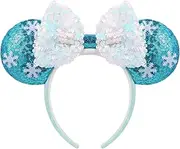 RCJERA Minnie Sequin mouse Ears Headband for Women Girls Boys, Sequin Bow Headbands Classic Glitter Party Princess Decoration Cosplay Birthday Christmas Party (Snowflakes)