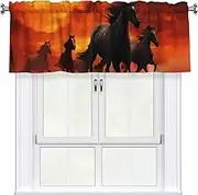 LHBWCVN Horses Red Glowing Clouds Valances for Windows, Rod Pocket Window Treatment Drapes Farmhouse Kitchen Curtains Short Blackout Window Curtains for Living Room Bedroom Decor 54x18 Inch