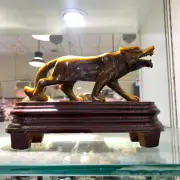 Natural tiger's-eye quartz hand-carved wolf skull crystal healing gift decor+S