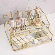 bofeiull Glass Makeup Brush Holder, Makeup Brush Organizer Jewelry Display Box, Nordic Style Elegant Glass Makeup Organizer Nail Polish Lipsticks Eyeliners Holder for Vanity Bathroom Bedroom Office