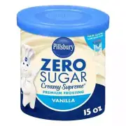 Pillsbury Zero Sugar Creamy Supreme Vanilla Premium Frosting, 15 oz Tub