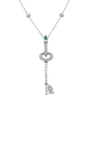 [Mindi Mond] Diamond and Emerald Key Pendant Necklace