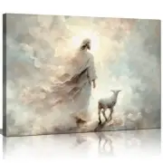 Yaasmolaa Jesus And Lamb Canvas Wall Art Scripture 16L" x 12W", #01