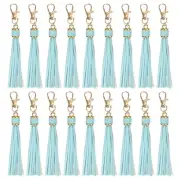 18pcs PU Leather Keychain Tassels, 5.9" Key Chain Tassels, (Light Blue)