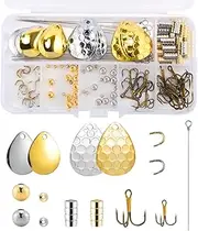 Dr.Fish 130pcs Spinner Making Kit Spinner Parts Assortment Spinnerbait Accesory DIY Shaft Spinner Blade Clevis Treble Hooks Spoon Fishing Bead Starter Kit Tackle Craft Fishing Gear