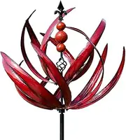 Garden Wind Spinner - Metal Wind Spinner, Garden Wind Sculpture | Garden Wind Spinner UV Resistant 360 Degree Display Metal Lotus Stake, Display Garden Art for Path Patio, Red Outdoor Decoration for