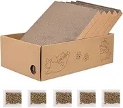 5 in 1 Cat Scratcher with Box, 5 Pack Reversible Durable Scratching Cardboard Corrugated Cat Scratchers Recyclable Board for Indoor Cats