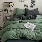 Green-dark grey 1.5m Bed Fitted Sheet Set with 200x230cm Duvet Cover - 4-Piece B