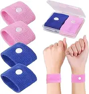 2 Pairs Motion Sickness Bands, Anti Nausea Wristbands, Travel Sickness Relief Bands for Pregnancy Children Adults Sea Car Morning Sickness (Pink+Blue)