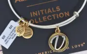 NEW Alex and Ani Letter Initial V II Charm Bangle Two Tone Gold Silver Bracelet