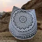 Indian Ombra Mandala Table Cover 72" Pom Lace Tapestry Cotton Beach Round Throw