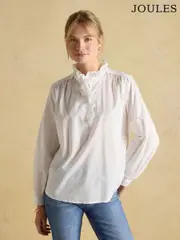 Joules Melanie White Cotton Ruffle Blouse (M51924) | $113