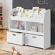Oikiture Kids Bookshelf Bookcase Toy Storage Box Display Shelf White