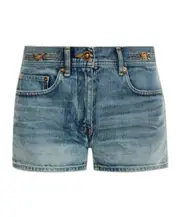 Versace Logo-Patch Denim Shorts 25 blue