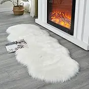 Soft Faux Sheepskin Fur Rug Fluffy Area Rug Floor Mat Luxury Carpets Chair Cover Seat Pad Shaggy Rug for Bedroom Sofa Living Room (2 x 5 Ft Sheepskin, White