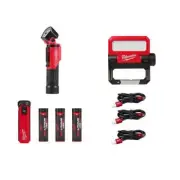 Milwaukee LED Pivoting Flood Light w/ LED Pivoting Flashlight + Power Source Kit