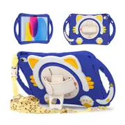 Nevenka Cat Tablet Case For iPad 10th Rugged with Shoulder Strap-DarkBlue