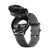 2 In 1 Smartwatch With Built In Tws Earphones Ip67 Waterproof Health Monitoring & Cnc Metal Design (Black Leather) Smart Watches