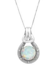 MaxColor 10K 1.02 ct. tw. Diamond & Lab-Grown Opal Pendant Necklace