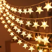 Star String Lights Waterproof for Indoor, Outdoor, Bedroom, Wedding, Party, Christmas Garden Decorations, Warm White