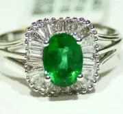 1.69CT 18K Gold Natural Emerald White Diamond Vintage Halo Engagement Ring Deco
