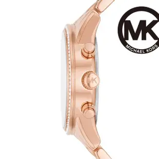 【Michael Kors 官方直營】Ritz 奢華鑲鑽三眼計時女錶 玫瑰金色不鏽鋼鍊帶 手錶 37MM MK7302