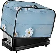 White Flowers Light Blue Wood Toaster Cover 2 Slice Bread Machine Covers Waterproof Universal Size Kitchen Small Appliance Cover with Hang Loop, Dust and Fingerprint Protection