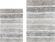 Quilted Stripe Bath Rug Set of 2- Light Grey, Non Slip Absorbent Bathroom Mat, 1