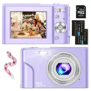 Camera Digital Baby Kids Teens 1080P 48MP 32GB SD Card 2.4 Inch 16X Zoom Compact Mini Purple Gift Photography Fun