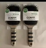 2x Conair Classic Wood Detangle & Style Paddle Brush, New